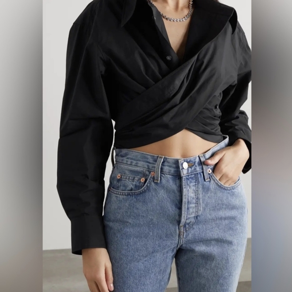 15. NWT ALEXANDER WANG CROSS FRONT POPLIN CROPPED TOP - Picture 1 of 10